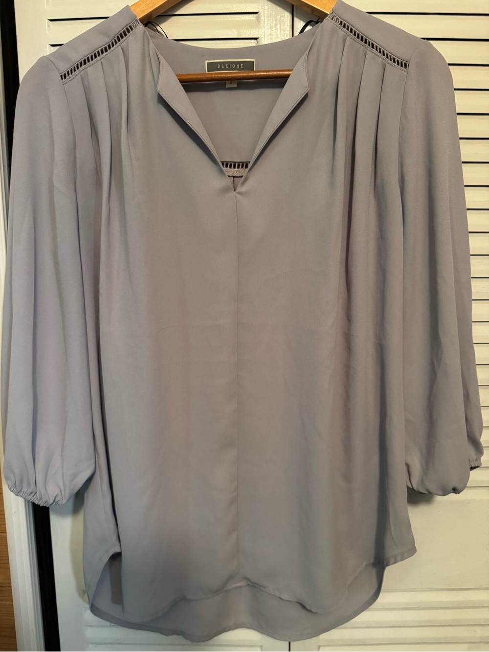Pleione  Grey Split V-Neck Pintuck Blouse